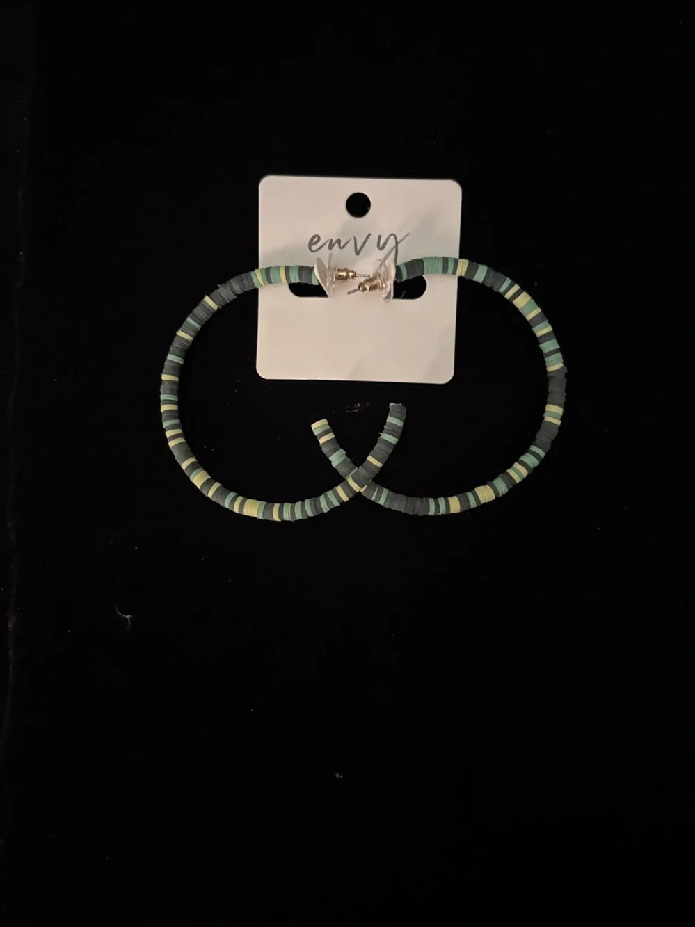 envy Mint Green and Light Blue Striped Hoop Earrings